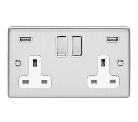 Carlisle Brass Eurolite Enhance Decorative 13 Amp 2 Gang Usb Switched Sockets Satin Stainless