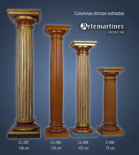 Columnas dóricas estriadas en distintos tamaños, tallada en madera ...