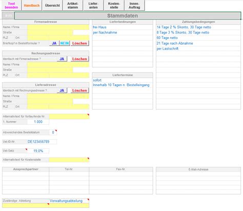 Excel Vorlage Einkauf Bzw Bestell Und Lieferantenverwaltung