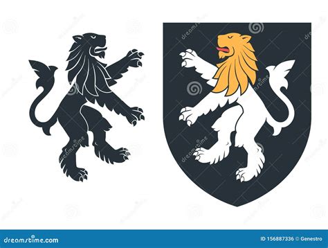 Rampant Lion Heraldic Design Cartoon Vector Cartoondealer