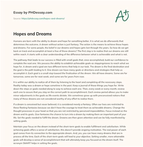 Hopes And Dreams Essay Example