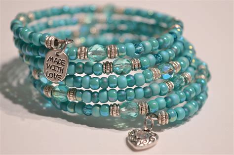 Turquoise Teal Boho Style Seed Bead Stacking Memory Wire Etsy Beaded Memory Wire Bracelets