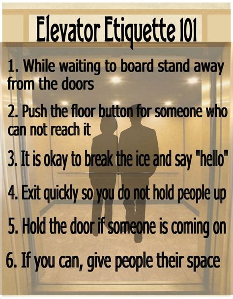 Elevator Etiquette 101 Etiquette And Manners Etiquette Classes