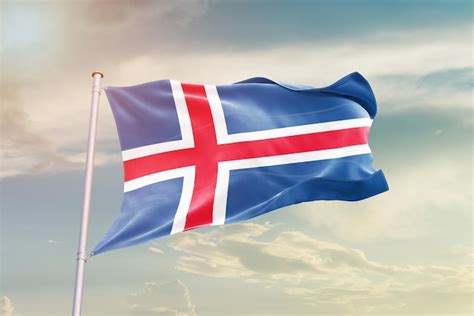 Premium Photo Iceland National Flag Waving In The Sky