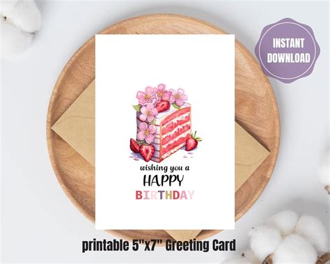 Printable Birthday Cake Card Greeting Card Birthday Card - Etsy