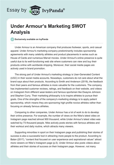 Under Armour S Marketing SWOT Analysis 658 Words Essay Example