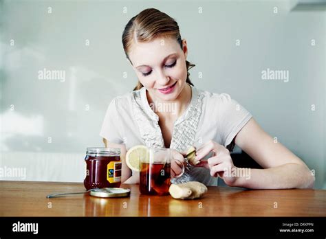 WOMAN WITH HOT DRINK Stock Photo Alamy
