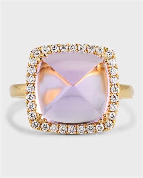 David Kord 18K Yellow Gold Ring with Amethyst and Diamonds, Size 7, 8