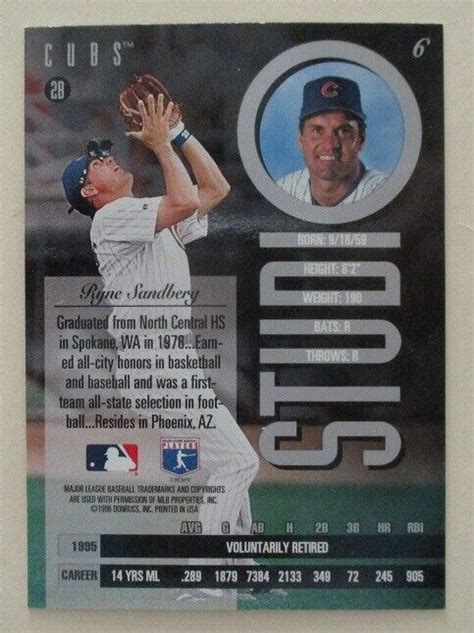 RYNE SANDBERG Chicago CUBS 1996 LEAF Studio BASEBALL CARD 6 EBay