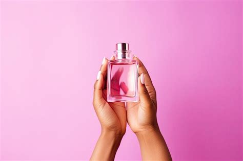 Premium Ai Image Woman With Perfume Bottle Over Pink Background