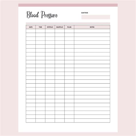 Printable Blood Pressure Chart – Plan Print Land