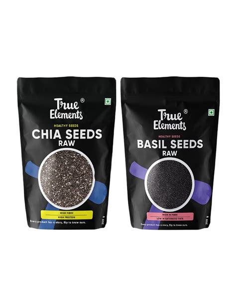 True Elements Chia Seeds Raw 250gm True Elements Basil Seeds Raw