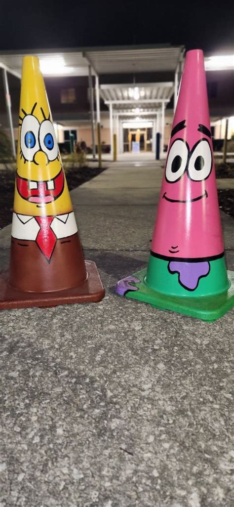 Cartoon Character Safety Cones In Traffic Cone Painted Painted