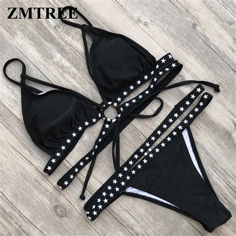 Zmtree Bikini Star Printed Swimwear Bandage Swimsuit Chic Bikini