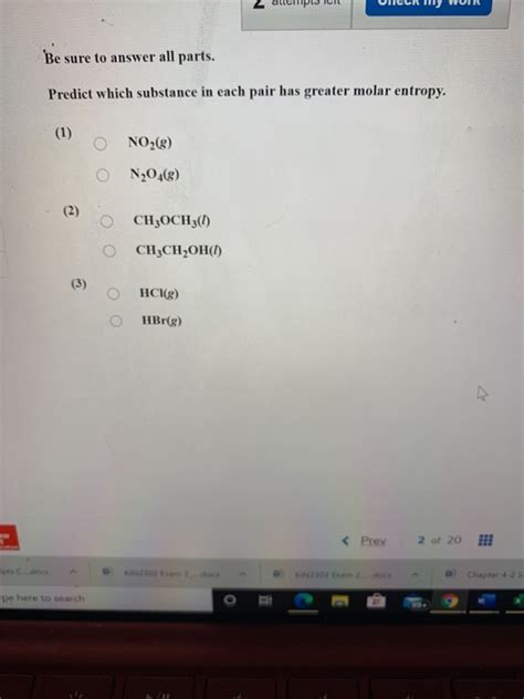 Solved Be Sure To Answer All Parts Predict Which Substance Chegg