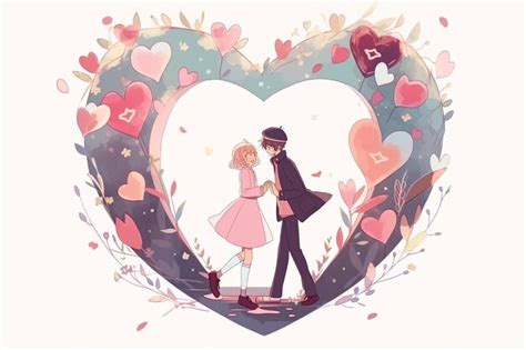 Premium Photo | Anime couple inside abstract heart illustration ...