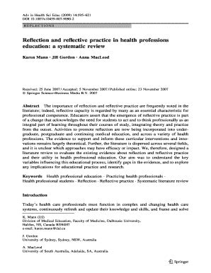 Fillable Online Reflection And Reflective Practice In Health