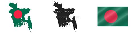 Bangladesch Detaillierte Flaggenkarte Detailliertes Silhouette