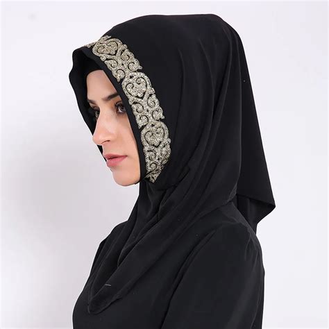 Rimmed Muslim Hijab Scarf Glitter Floral Modal Silk Shawls Muffler