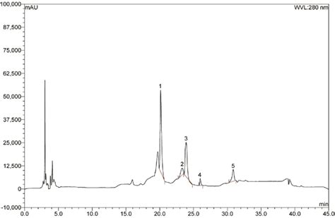 Hplc Chromatogram Of Ethanol Extract Of Pt Leaf Extract Peaks 1