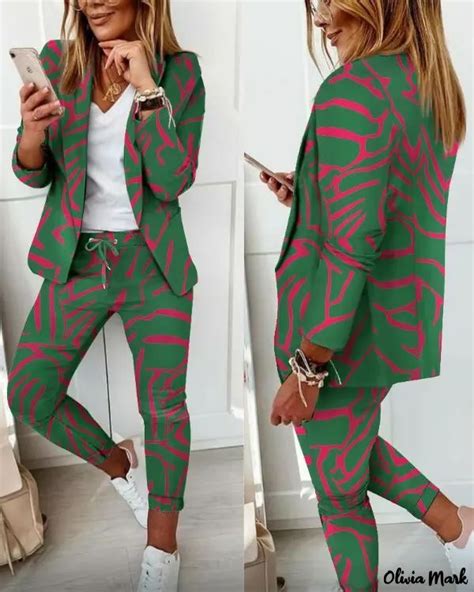 Olivia Mark Abstract Print Long Sleeve Blazer And Pants Setspring