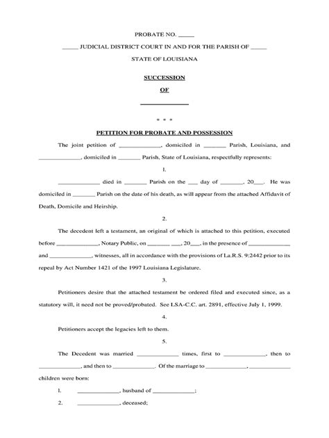 Louisiana Petition Probate Fill Online Printable Fillable Blank