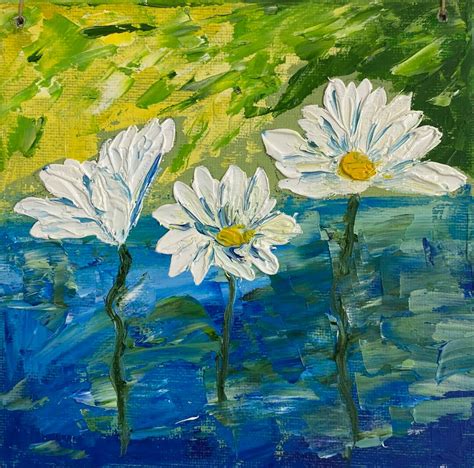 Abstract White Daisy Painting on Canvas,bright Wall Hanging Decor With ...