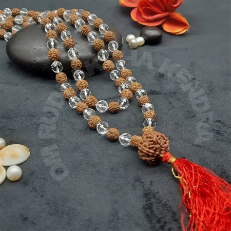 Natural Rudraksha With Sphatik Mala Spiritual Use Japa Number Of