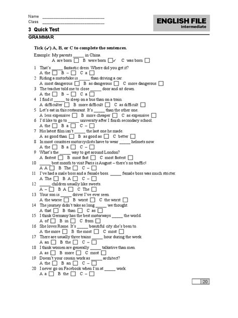 Ef3e Int Quicktest 03 Pdf Traffic Languages