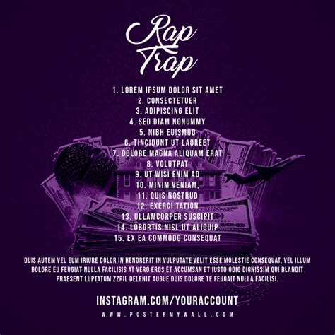 Rap Trap Tracklist Mixtape Cover Art Template Postermywall