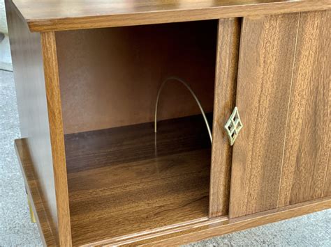 Mid Century Modern Walnut Vinyl Record Sliding Door Storage Cabinet Scranton Antiques