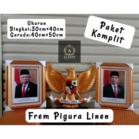 Jual Bingkai Foto Linen Presiden Dan Wapres Lambang Patung Burung