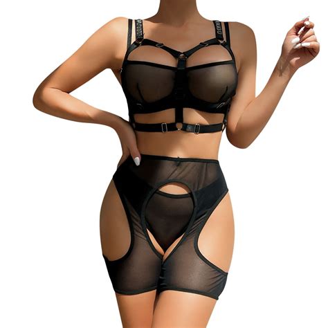 Xzhgs Lingerie Set Plus Size Women Fashion Pure Color Bandage Mesh