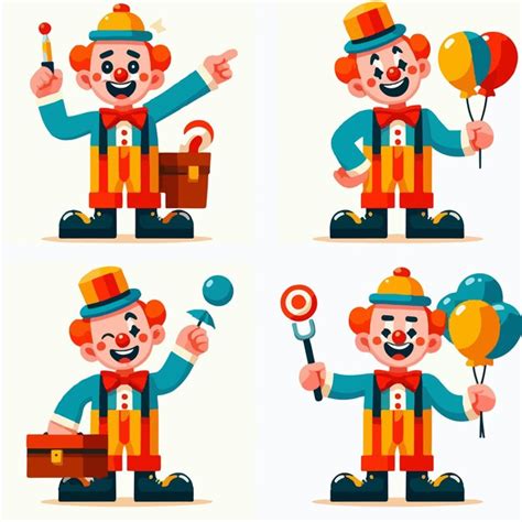 Vector Set Of Cheerful Clowns With A Simple Flat Design Style Premium