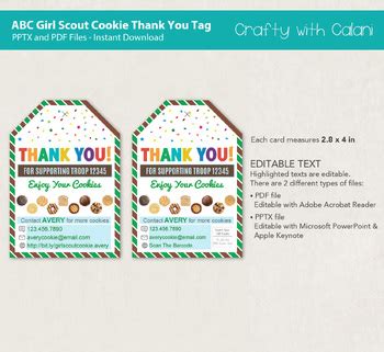 Girl Scout Abc Cookie Thank You Tag Template Editable Text