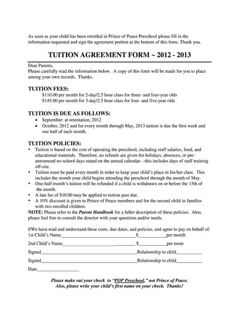 Tuition Agreement Template Fill Online Printable Fillable Blank