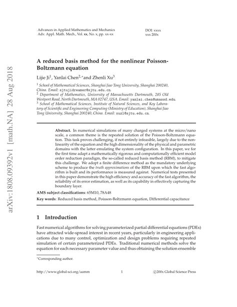 Pdf A Reduced Basis Method For The Nonlinear Poisson Boltzmann Equation