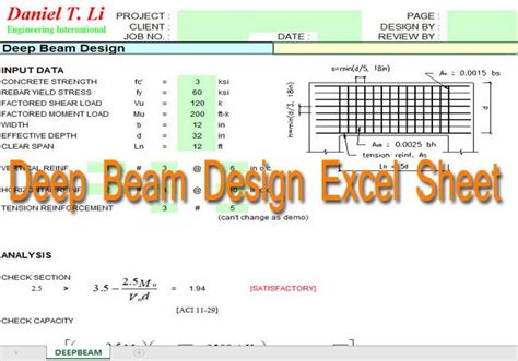 The Deep Beam Design Using Excel Spreadsheets