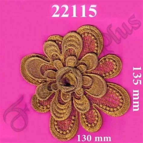 Metallic Polyester Simple Applique Flower Pattern Gold Zari Work Patch