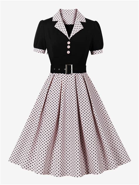 Robe Vintage Rose à Pois Des Années 1950 Audrey Hepburn Style Ceinture