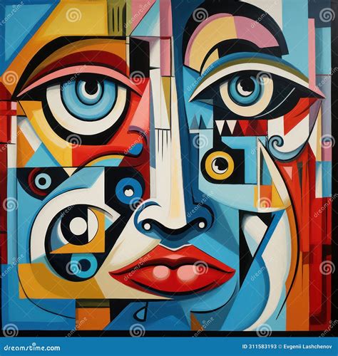 Colorful Cubist Portrait With Dynamic Eyes Ai Generation Stock Image