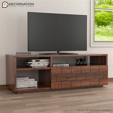 Illias Wooden Tv Table With Storage Brown Decornation