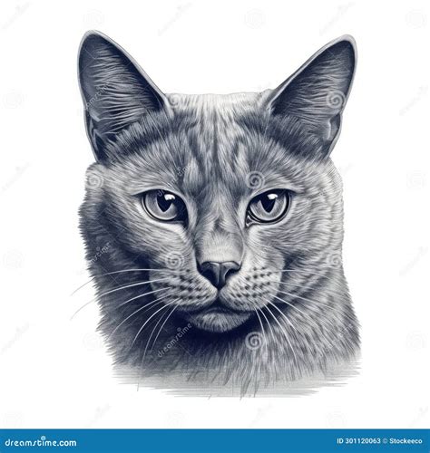 Dibujo Realista De Cabeza De Gato En Azul Oscuro Y Gris Stock De