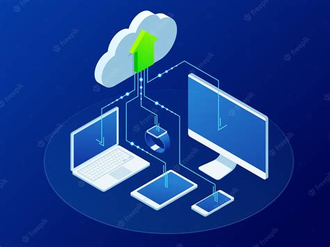 Tecnología De Nube Moderna Isométrica Y Concepto De Red Sincronización De Dispositivos Con