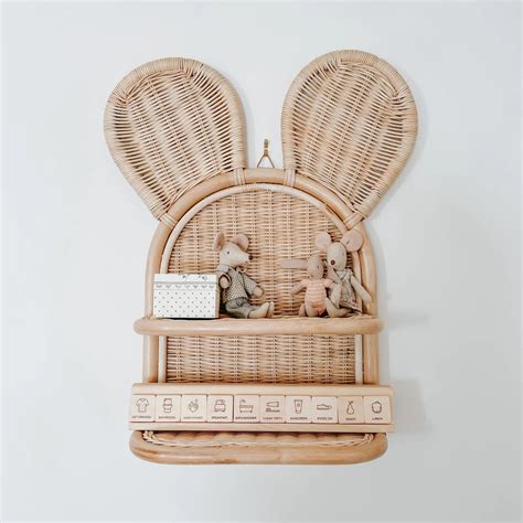 Cute Bear Wall Shelf Wicker Rattan Wall Hanging Shelf Handwoven Rattan