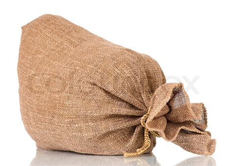 Full small burlap sack, isolated on ... | Stock image | Colourbox