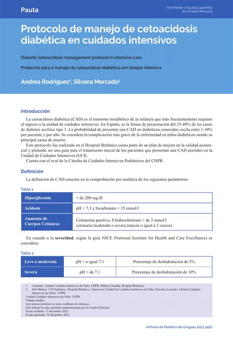 PDF Protocolo de manejo de cetoacidosis diabética en cuidados intensivos