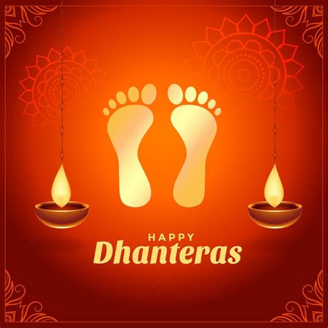 Deseos Felices De Dhanteras Con Huellas De Pies De Dios Dorado Vector