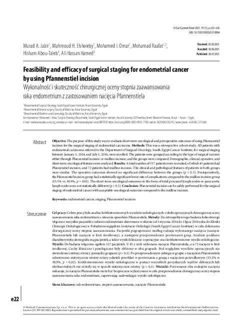 Pdf Feasibility And Efficacy Of Surgical Staging For Endometrial