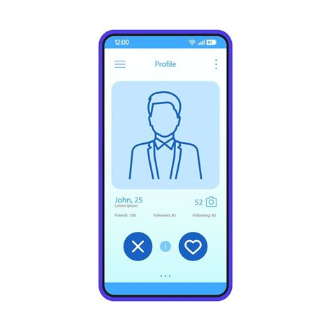 Dating App Profile Interface Vector Template Mobile App Interface Blue